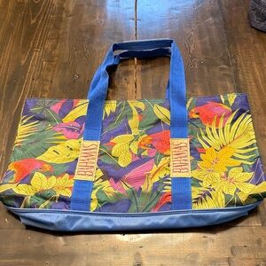 SHAN Tropical Print Tote with Blue Accents